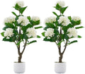 Artificial Hydrangea Tree 2 Pack, 3FT Faux Hydrangea Plant in Pot with White Flowers, Greenery Potted Plant for Indoor Outdoor Office Home Porch Decor, White by Jcezvnt