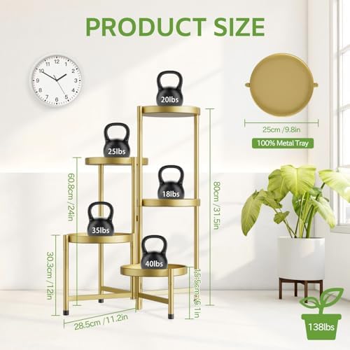 5 Tier Large Plant Stand Indoor Outdoor, 10 In Wide Tray, Gold - Image 4