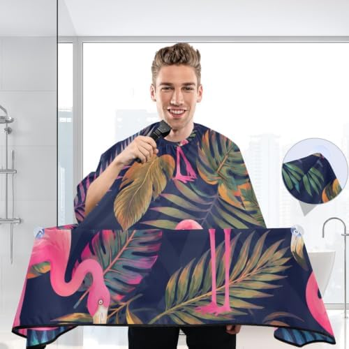 Blueangle Palm Leaf Flamingo Barber Cape - Waterproof Salon Polyester Cape for Home Use, 55x65 Inch - Image 4