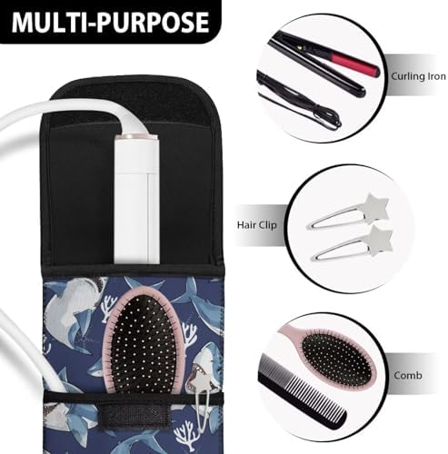 Heat Resistant Neoprene Curling Iron Holder Cover Bag Flat Iron Travel Case for Hair Tools Curling Iron Organizer Bag or Travel Daily Use, 15 x 5 Inches Shark - Image 6