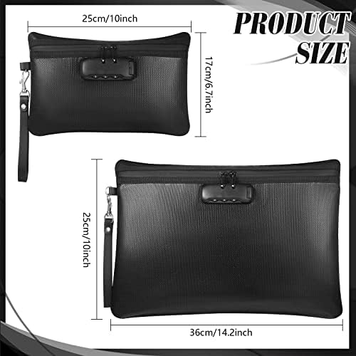 Nezyo 2 Pcs Fireproof Document Bag with Lock, Waterproof Money Pouch,Black - Image 2