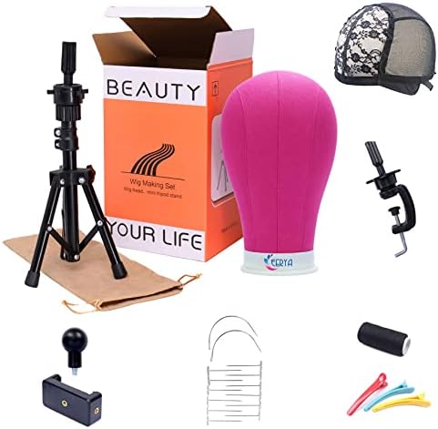 EERYA 22 Inch Wig Head With Tripod Stand, Canvas Mannequin for Styling, Making and Displaying (Rosy) - Image 6