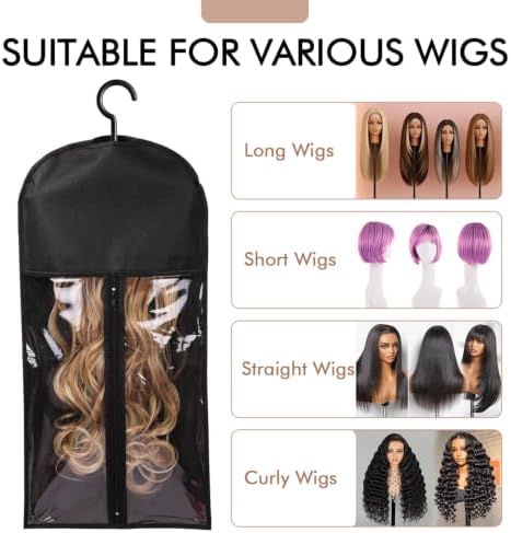Black Wig Storage Bags with Hanger, 6PCS for Wigs&Hair Extensions - Image 2