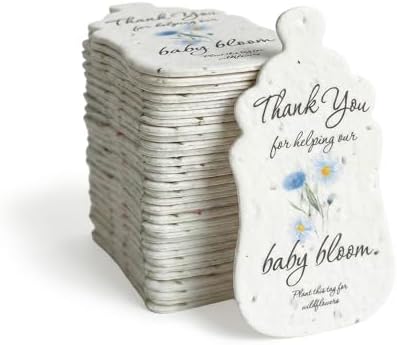 15 Blue Baby Bottle-Shaped Gift Wrap Tags with Wildflower Seeds by SeedBloom