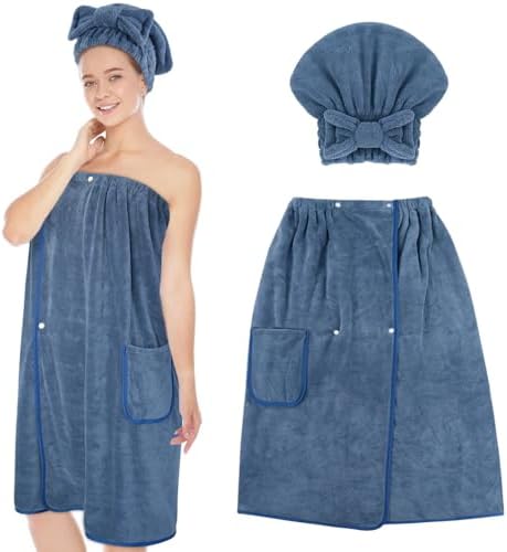 SUNLAND Microfiber Women Bath Towel Wrap & Hair Drying Towel 32x60In Dblue by SUNLAND
