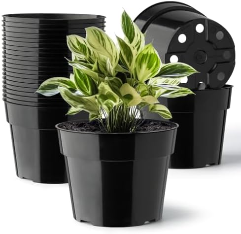 RooTrimmer 20 Pack Plant Pots, 6 Inch Plastic Plant Planter with Saucers and Mesh Mats, Durable Flower Pots with Drainage Holes Perfect for Indoor Outdoor, Black by RooTrimmer