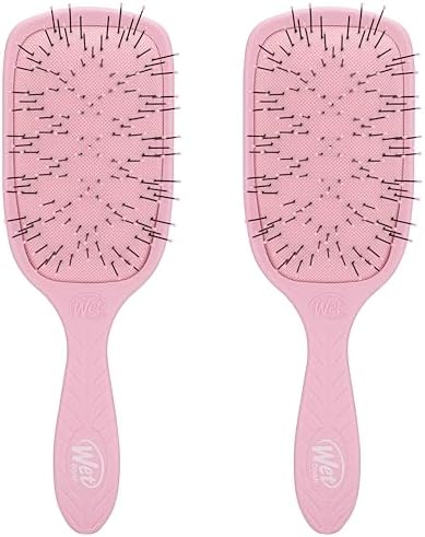 Wet Brush Go Green Thick Hair Paddle Detangling Brush, Pink - Ultra-Soft IntelliFlex Bristles With AquaVent - Gently Loosens Knots While Minimizing Pain - Curly, Coarse, Long Hair (Pack of 2) by WetBrush