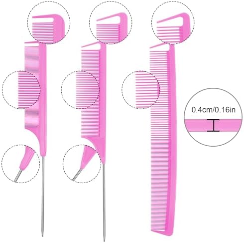Patelai 12 Pcs Parting Combs Set Rat Tail Combs for Braiding, Pink - Image 2