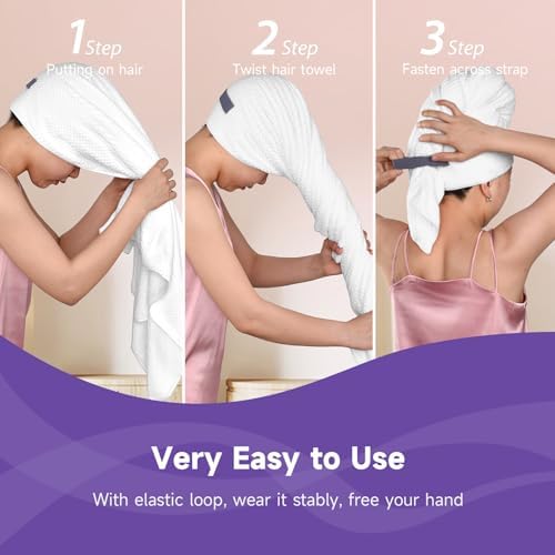 Umisleep Extra Large Microfiber Hair Towel, Ultra Absorbent, White - Image 2