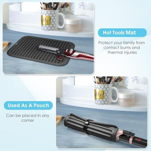 Large Silicone Heat Resistant Mat, Professional Hot Hair Tools Mat for Curling Iron, Flat Iron, Hair Straightener, Portable Hot Pad Cover with Sticky Fastener for Travel Home Salon Grey - Image 4