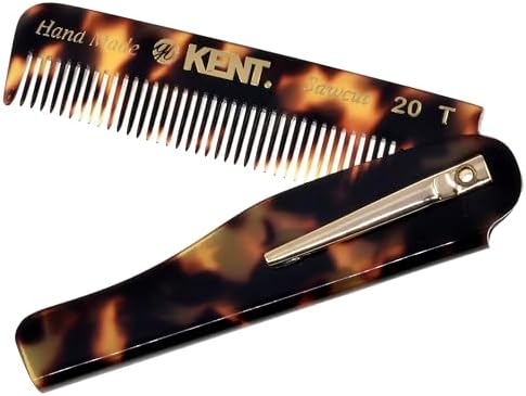Kent 20T TY Handmade Folding Pocket Comb for Men, Fine Tooth Hair Comb Straightener for Everyday Grooming Styling Hair, Beard or Mustache, Use Dry or with Balms, Saw Cut Hand Polished, Made in England by KENT