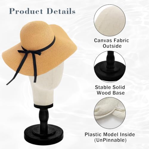 Wig Head Stand with Wood Base,Canvas Mannequin Head Wig Stand for Styling - Image 2
