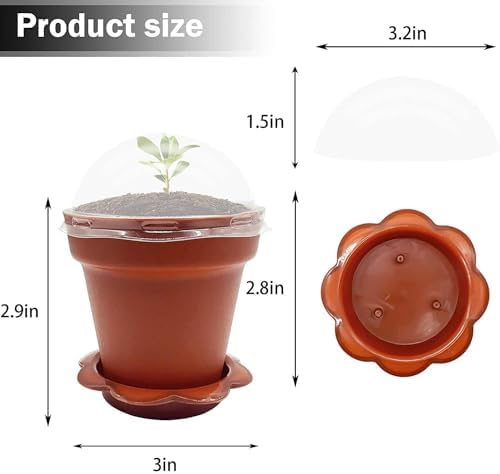 PURPLE STAR 1N 50 Packs Cupcake Plant Nursery Pots with Humidity Dome- Planting Containers Cups- Small Flower Pots with Trays & Lids for Indoor Outdoor Seedling Succulent Vegetable (Wine Red) - Image 3