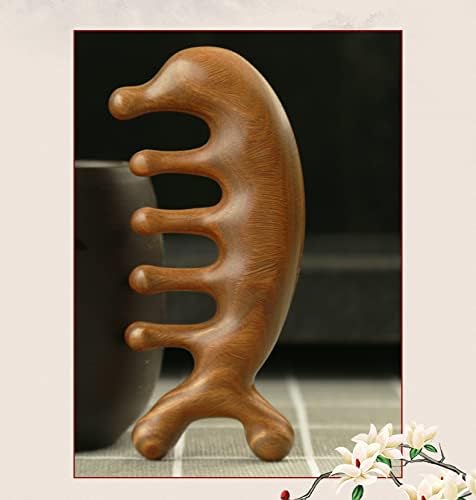 SAEEYCUE Authentic Green Sandalwood Comb Gua Sha Scraping Scalp Massager Head Head, Neck, Hands and Legs (B) - Image 7