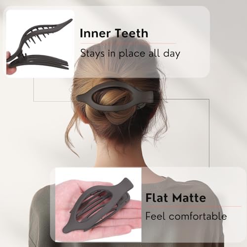 8 Pack French Flat Hair Clips for Women– Large Matte No-Slip Claw Barrettes in Black, Beige, Light Brown & Dark Brown,Strong Hold for Thick & Thin Hair - Image 3