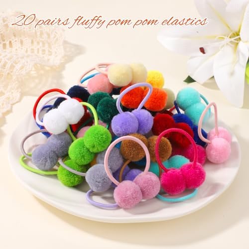 choicbaby 40PCS Pom Pom Hair Ties Elastic Rubber Band for Baby Girls - Image 3