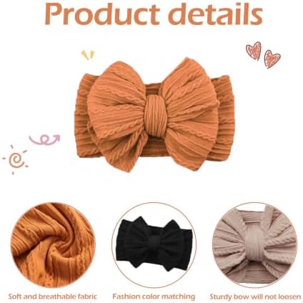 Baby Bows Headbands Soft Nylon Handmade Hair Accessories for Newborn Infant Toddler Kids (6 Mixed White, Large) - Image 2