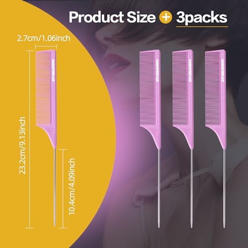 3 PCS Rat Tail Combs with Metal Pick for Braiding,Parting - Image 2