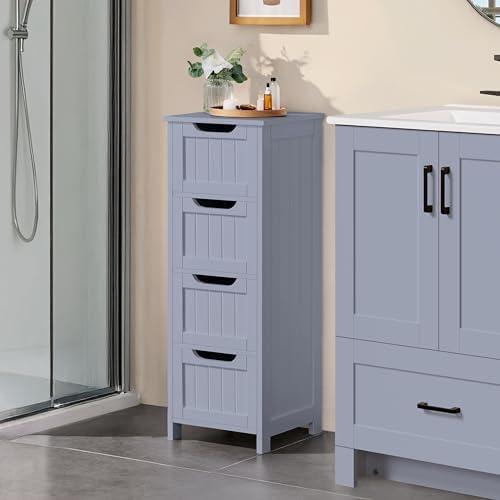 Yaheetech Bathroom Storage Cabinet, 12" W Slim 4-Drawer Design, Gray - Image 2