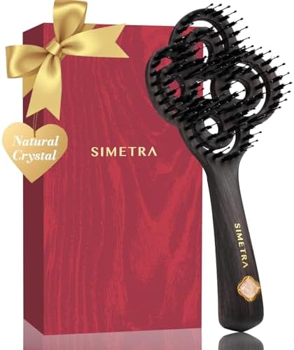 Simetra Detangler Hair Brush for Women and Men, Holiday Present - Original Detangling Brush for Curly Hair/Wet & Dry Hair, Natural Boar Bristles Hairbrush - Natural Crystal Inlay & 14K Gold Plating by SimetraHairBrush