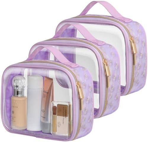 PACKISM Clear Makeup Bag Travel - TSA Approved Toiletry Bag, 3 Pack Purple by Packism