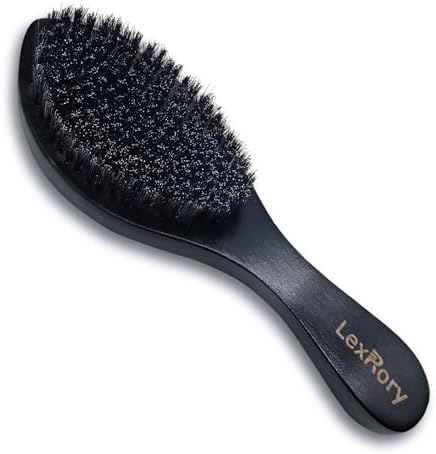 Boar Wave Brush for Men - Medium Hard Brush 360 Waves for Black Hair -Black by MANSHION
