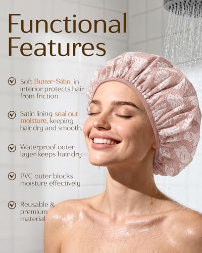 Yanibest Frizz Free Satin Lined Shower Cap with Soft Elastic Band - Image 2