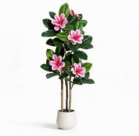 4FT Artificial Magnolia Tree with Pot, Faux Flower Tree with Pink Magnolia Blooms and Green Leaves, Potted Artificial Plant for Living Room, Bedroom, Office, Entryway, Store, Home Dector by GaoMon