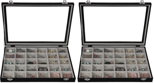 Stratalife Jewelry Organizer Earring Holder Jewelry Tray Earring Storage Organizer Display Rock Collection Box Jewelry Storage For Women Girls 30 Grid (Gray Black) (Pack of 2) by Stratalife