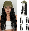 Rich Choices Hat Wigs for Women,Olive Green Baseball Cap with Hair Extensions for Women,Caps with Wavy Curly Synthetic Long Hair Attached Adjustable Baseball Cap Wig 18 Inch Black Hair by RichChoices