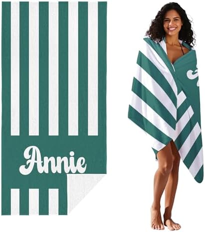 JML Personalized Beach Towel with Name, Custom Cabana Stripe Beach Towel, Customized Microfiber Pool Towel, Quick Dry & Absorbent Swim Towel for Adult,Mother's Day, Birthday, Summer Holiday,Vacation - Image 2