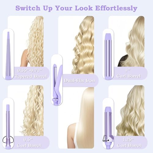 Ufree 5 in 1 Curling Wand Set with Flat Iron, 0.35"-1.25" Ceramic Barrels - Image 2