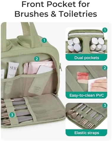 BAGSMART Travel Toiletry Bag, Lightweight Large Wide-open Travel Bag for Women, Puffy Cosmetic Makeup Bag Organizer with Handle for Accessories,Essentials, Toiletries, Green - Image 3
