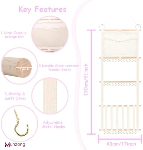 Munzong Bow Holder for Girls Hair Bows 52x17 inch, Beige Bow Clip Organizer - Image 2