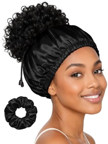 BONNET QUEEN Adjustable Double Layer Silk Like Satin Sleep Bonnet for Women with Scrunchie by BonnetQueen