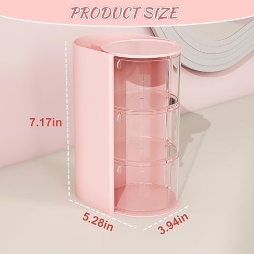 3-Layer Rotating Girls Hair Accessories Organizer Multi-Function Hair Brush Holder Makeup Organizer, Desktop Storage for Hair Clips, Hair Ties, Combs, Jewelry & Stationery (Pink) - Image 2