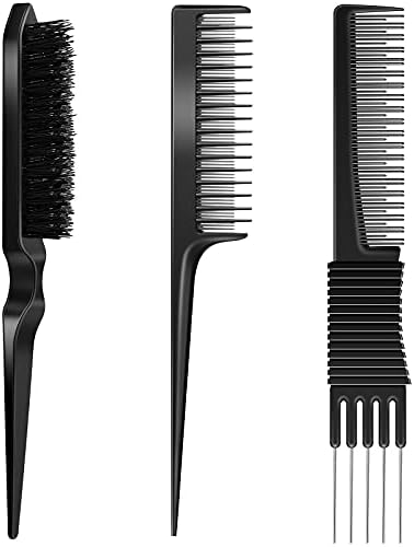 Patelai 3 Pcs Teasing Comb Set Edge Brush Rat Tail Pick for Hair,Black by Patelai