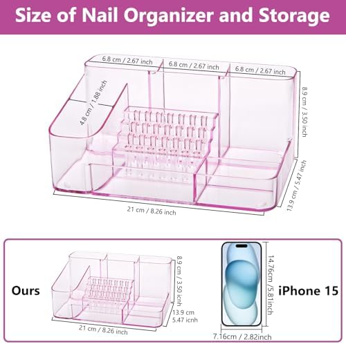 CGBE Nail Drill Holder, 28 Holes Transparent Nail Desk Organizer - Pink - Image 6