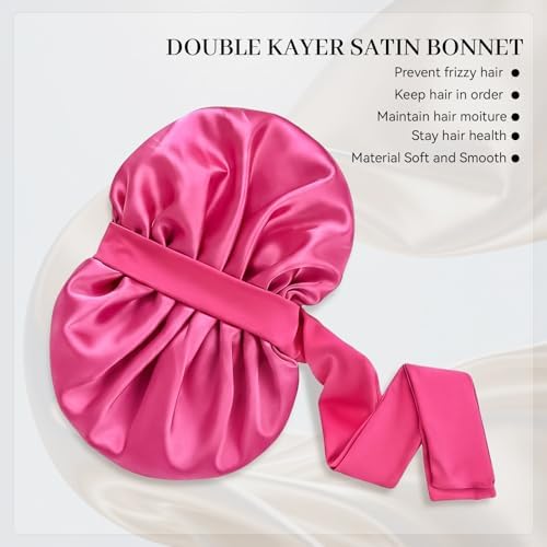 Silk Bonnet for Sleeping Satin Hair Bonnet Double Layer Adjustable Sleep Cap with Elastic Tie Band - Image 2