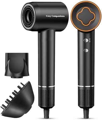 Cosy Companions High-Speed Ionic Hair Dryer, 150000 RPM Brushless Motor for 2-5 Min Fast Drying, Low Noise Blow Dryer Reduces Frizz & Heat Damage, Lightweight Hair Dryer with Diffuser & Nozzle by CosyCompanions
