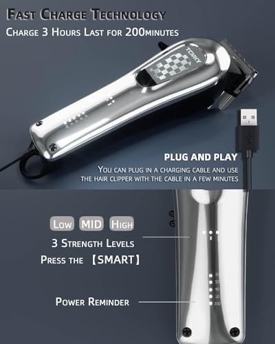 TCMKY Hair Clippers for Men Cordless&Corded Barber Clippers for Hair Cutting & Grooming Professional Hair Trimmer for Men Rechargeable Hair Trimmer Kit for Household (Silvery) - Image 5