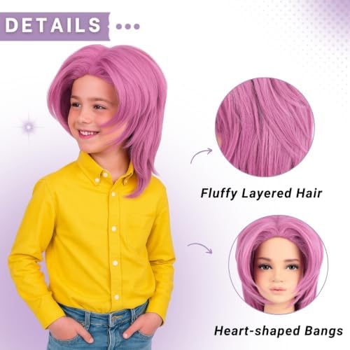 PUREHAIR Kids Short Pink Wig with Tattoos for Boys Costume - Image 5