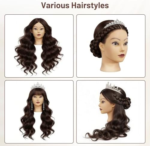 TwoWin 26"-30'' Mannequin Head Human Hair, 90% Human Hair with Tripod Stand, Face Gem Hairdressing Training Doll Head with Tripod & Clamp, Styling Practice Manikin for Cutting, Braiding, Makeup, Cosmetology Students - Image 5