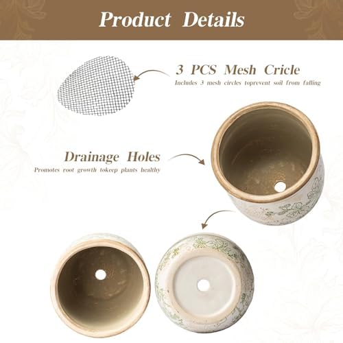 Ceramic Plant Pots Set of 2, 4.7 & 5.7 Inch Vintage Indoor Planters with Drainage Hole, Farmhouse Ceramic Flower Pots for Indoor Plants, Rustic Cottage Decor for Home Kitchen Garden, Green - Image 4