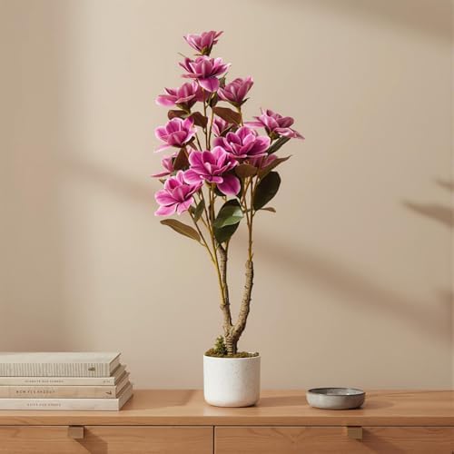3FT Artificial Magnolia Tree with Pot, Faux Flower Tree with Pink Magnolia Blooms and Green Leaves, Potted Artificial Plant for Living Room, Bedroom, Office, Entryway, Store, Home Dector - Image 4