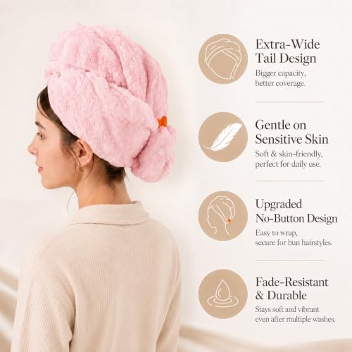 Microfiber Hair Drying Towel 2Pack, Large Size for Women, with Elastic Band - Image 4