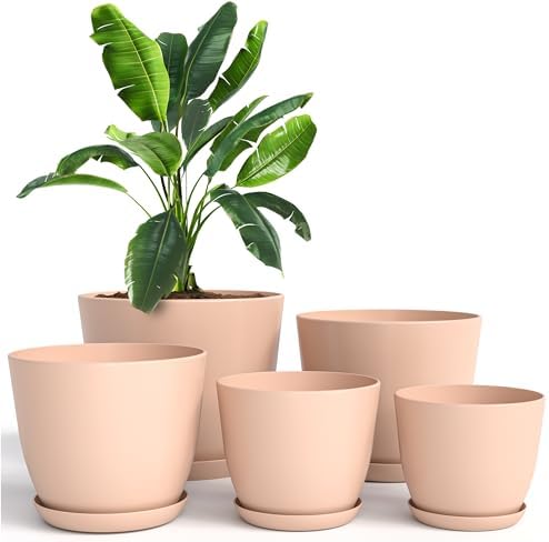 Plant Pots Indoor with Drainage, 5 Pack Multi-Size Planters Set, Pink by UTOPIAHOME