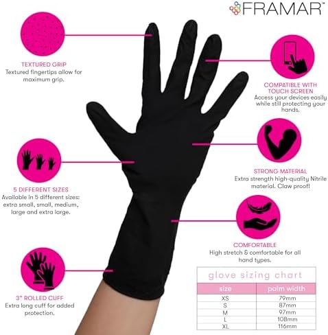FRAMAR Black Nitrile Gloves Disposable Latex Free, For Hair Dye, Cleaning - Image 2