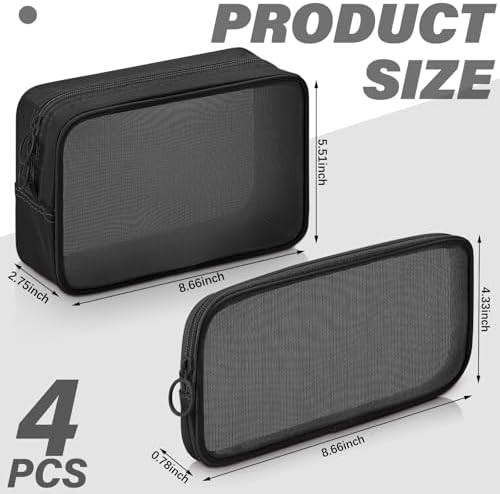 Weewooday 4Pcs Mesh Makeup Bag, Black, Large,Medium, Classic - Image 2