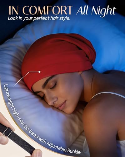 OLESILK 100% Mulberry Silk Bonnet for Sleeping Women, Hair Wrap for Curly Hair Care, Real Silk, Not Satin, Red - Image 3